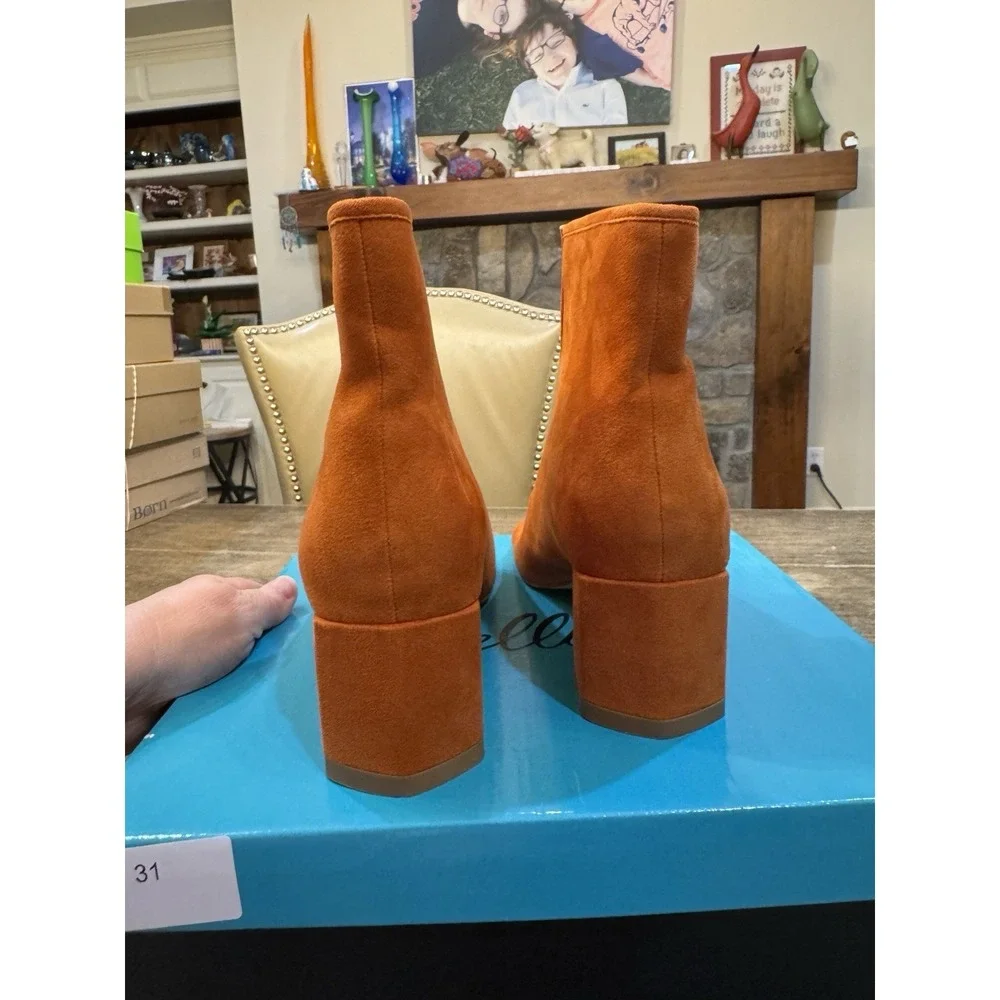 Bellini Jaded open-toe block heel booties in orange microsuede Size 8 - Picture 5 of 11